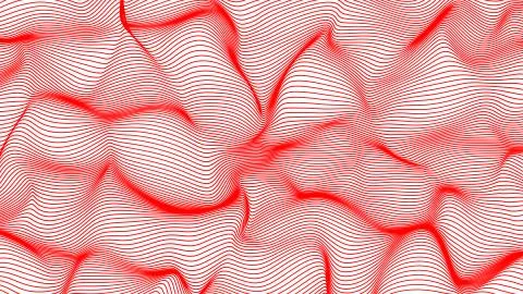 Red abstract waves on white background - shape made of lines Illustrazione stock