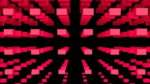 Red abstraction with lots of flying rectangular cubes.  Stockillustratie