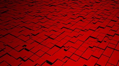 Red abstraction with moving square elements, cool light and shadows.  Stock Illustration