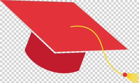 Red academic cap is floating in transparent flat vector design, showing gold Illustrazione stock