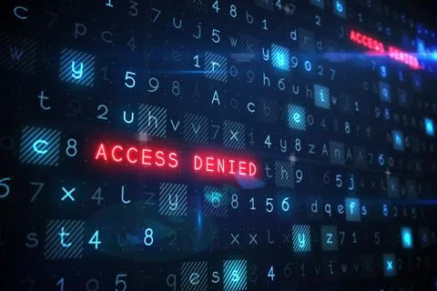 Red ACCESS DENIED text is appearing in flat digital UI with alphanumeric grid Stock Illustration