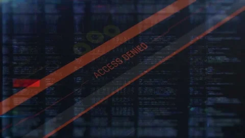 Red Access Denied Warning Over Scrolling Computer Code Stock Footage 336757487