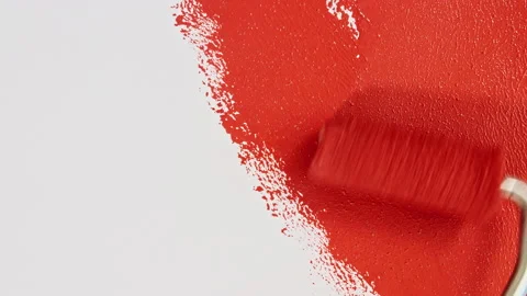 Red acrylic paint on a white background. Red watercolor brush strokes. Canvas Video stock 167432313