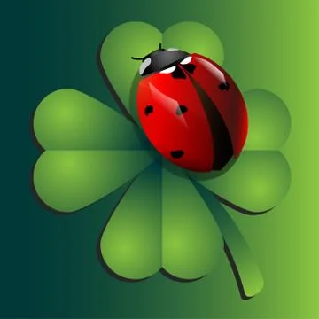 Red adybug on green clover Stock Illustration