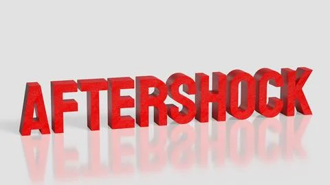 Red Aftershock Text Standing On Clean Background 3d render. Stock Illustration