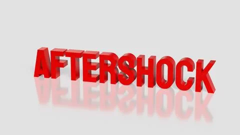 Red Aftershock Text Standing On Clean Background 3d render. Illustrazione stock