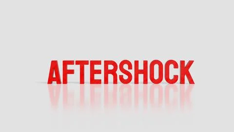 Red Aftershock Text Standing On Clean Background 3d render. Illustrazione stock