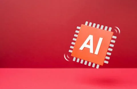 A red AI microchip. Using AI tools for personal gain and harm. Concept of t.. Stock Photos