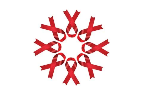 Red aids awareness ribbon pattern circle icon on white background. Stock Illustration