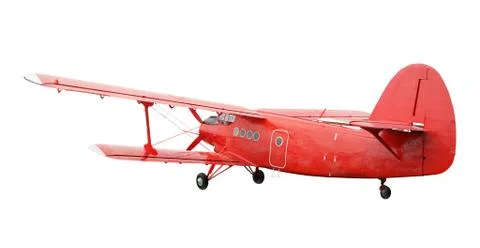 Red airplane biplane with piston engine Stock Photos