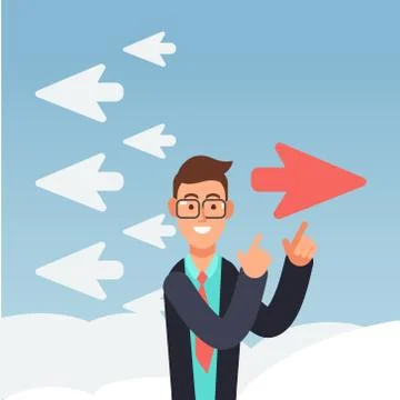 Red airplane changes direction. Different thinking and inovation business vector 스톡 일러스트