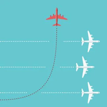 Red airplane changing direction Stock Illustration