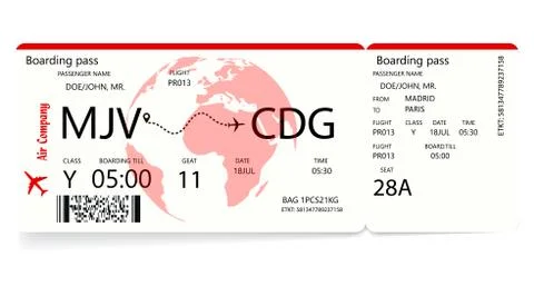 Red airplane ticket. Boarding pass ticket template Stock-Illustration