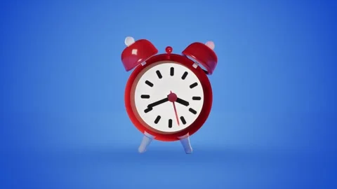 Red alarm clock on blue background. 3d rendering Stock Footage 340143287