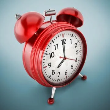 Red alarm clock on blue background. 3D illustration 스톡 일러스트