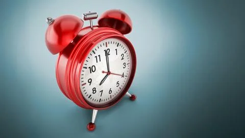 Red alarm clock on blue background. 3D illustration Stock Illustration
