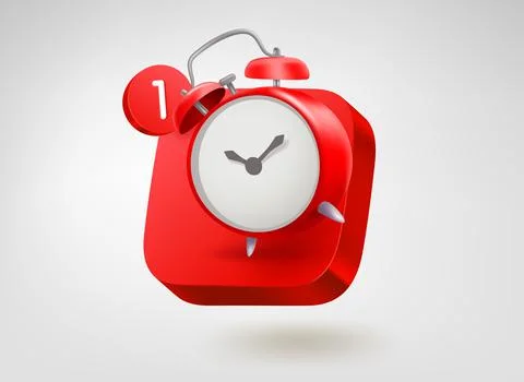 Red alarm clock button. 3d vector mobile application icon Stock Illustration