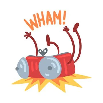 Red Alarm Clock Character Falling Down with Wham Sound Vector Illustration 스톡 일러스트
