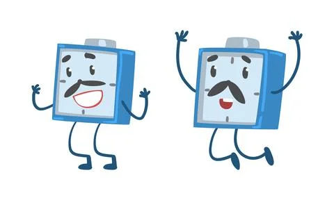 Red Alarm Clock Character Jumping and Smiling Vector Illustration Set 스톡 일러스트