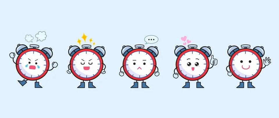 Red alarm clock character set bundle Stock Illustration
