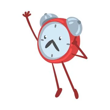 Red Alarm Clock Character Standing with Raised Hand Vector Illustration イラスト素材