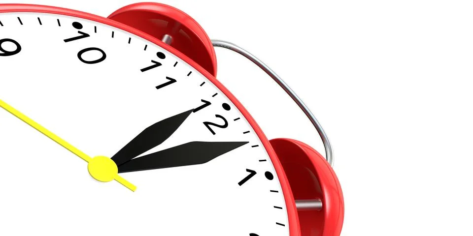 Red alarm clock close-up. 3D render Illustrazione stock