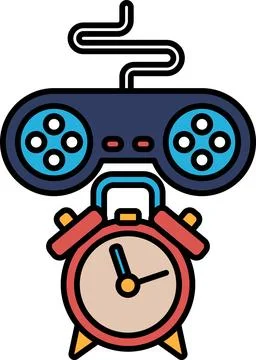 A red alarm clock with a controller on top of it Stock Illustration