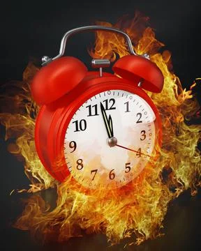 Red alarm clock on fire. 3D illustration Stock Illustration