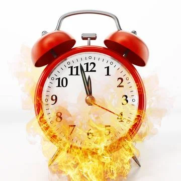 Red alarm clock on fire. 3D illustration Red alarm clock on fire. 3D illus... Foto stock