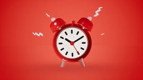 Red alarm clock with ringing bells. 3d rendering Vídeo Stock 340245586