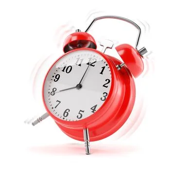 Red alarm clock ringing isolated on white. 3d rendering. 스톡 일러스트