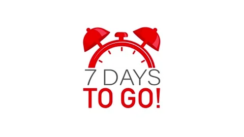 Red Alarm Clock with Seven Days to Go Countdown on White and Green Screen Stock Footage 319024635