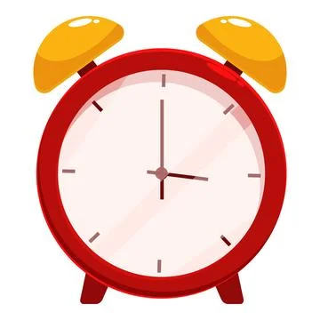 Red alarm clock showing three o'clock on white background イラスト素材