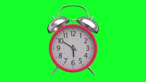 Red Alarm Clock with Spinning Hands on Green Screen Stock Footage 305513261