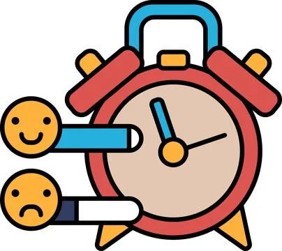 A red alarm clock with two smiling faces on the left Stock Illustration