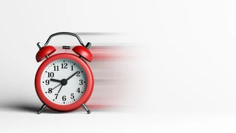 Red Alarm Clock on White Empty Background with Blur Effect 3D Illustration Illustrazione stock