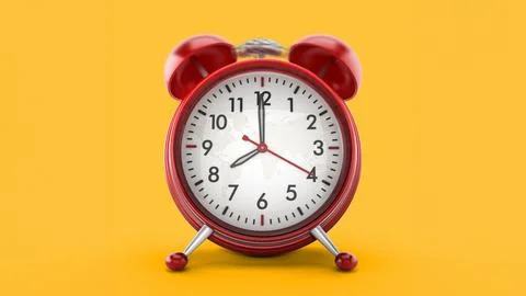Red alarm clock on yellow background. 3D illustration Stock Illustration