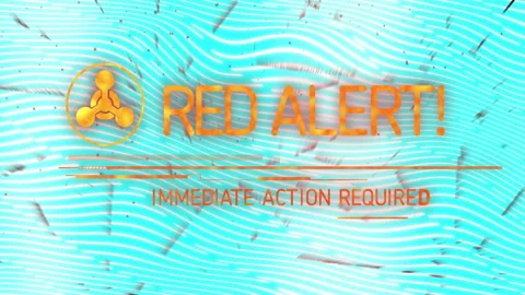 Red alert and immediate action required animation over wavy blue background Stock Footage 305431295