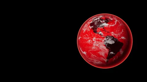 Red Alert Earth Rotating Loop with Copy Space - Global Crisis 3D Rendering Stock Footage 340200741