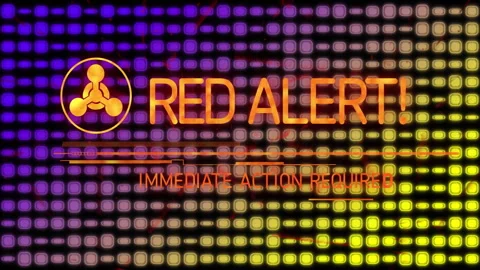 Red Alert! Immediate Action Required text animation over colorful grid Stock Footage 305431303