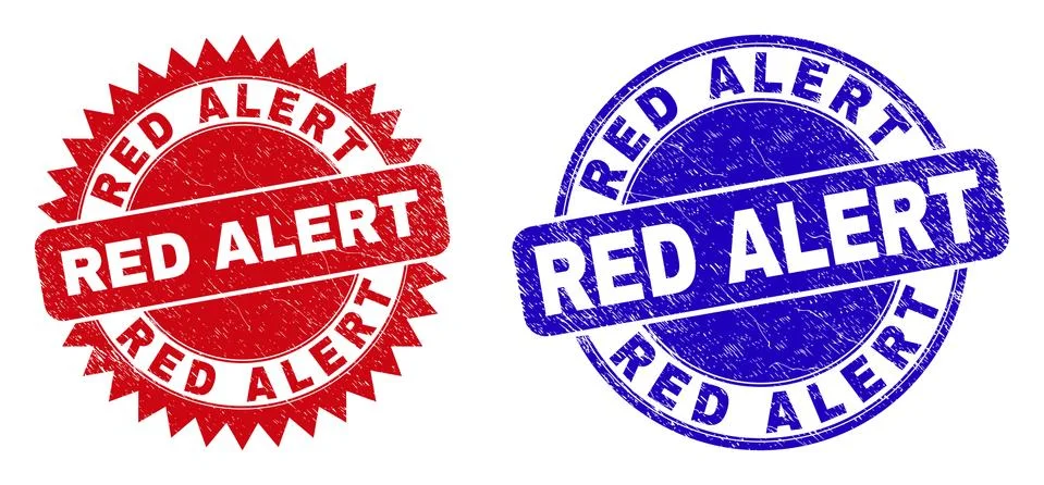 RED ALERT Rounded and Rosette Seals with Corroded Texture Stock Illustration