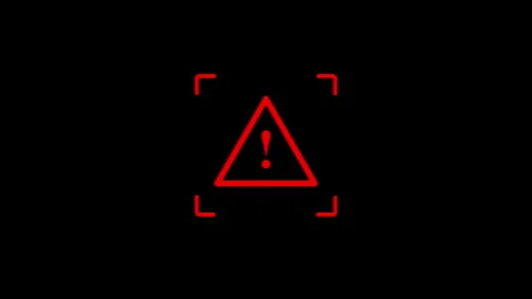 Red alert system warning sign flashing on black screen Stock Footage 325918950
