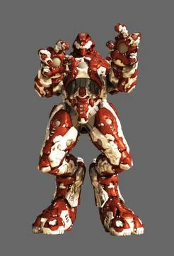 Red Alien Battle Robot Stock Illustration