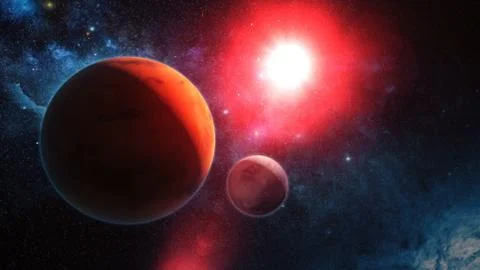 Red Alien Planet in Outer Space Illustrazione stock
