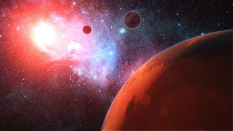 Red Alien Planet in Outer Space Stock Illustration