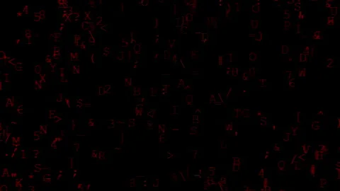 Red Alphanumeric Characters Fall on a Black Screen, Simulating a Digital Data Stock Footage 281457838