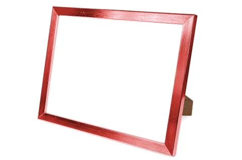 Red aluminum empty photo frame on white background Foto stock