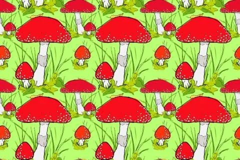 Red amanita vector seamless pattern Illustrazione stock