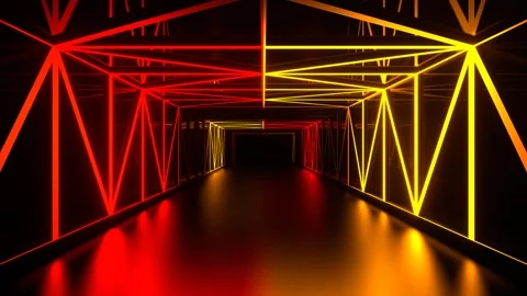 Red amd Orange Gridded Mirror Corridor Background VJ Loop in 4K Video stock 331236594