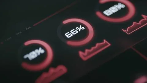 Red analytics screen displays circular GPU cluster utilization metrics 库存照片